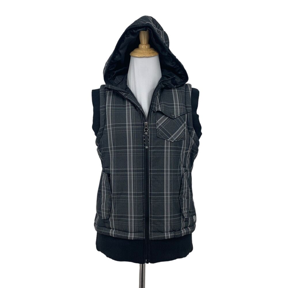 Mountain Hardwear Filled Vest Jacket Womens S Small Plaid Sleeveless Zip Up